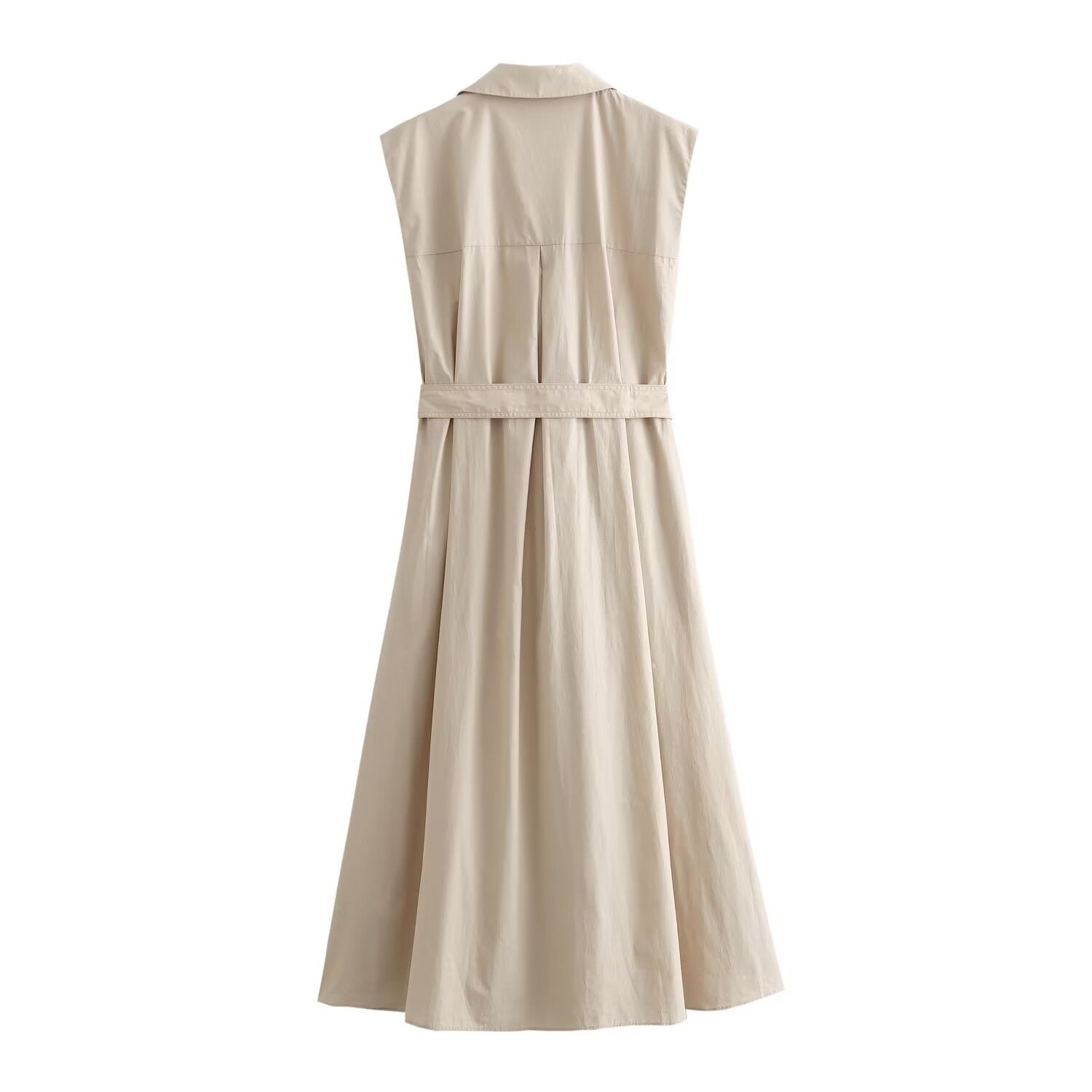 Pre Order: V-Neck Belt Sleeveless Midi Vest Dress