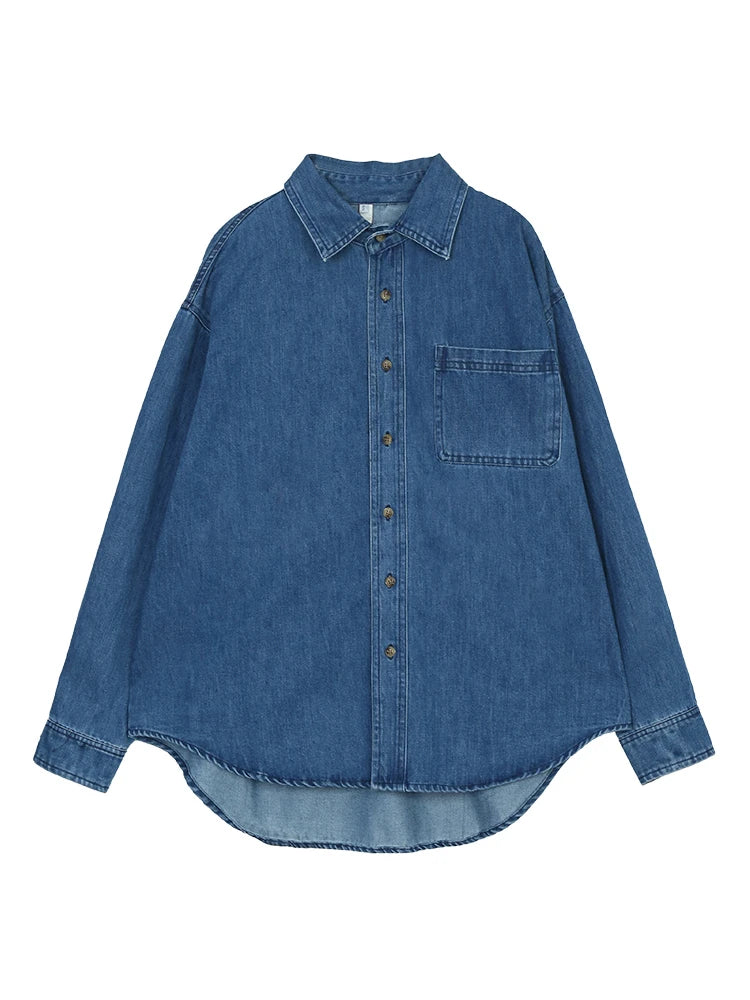 Pre Order:  Denim Long Sleeved Loose Shirt