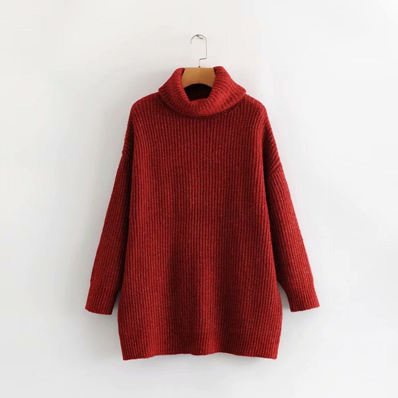 Pre Order: Turtle Neck Solid Knitted Long Sleeves Dress Sweater