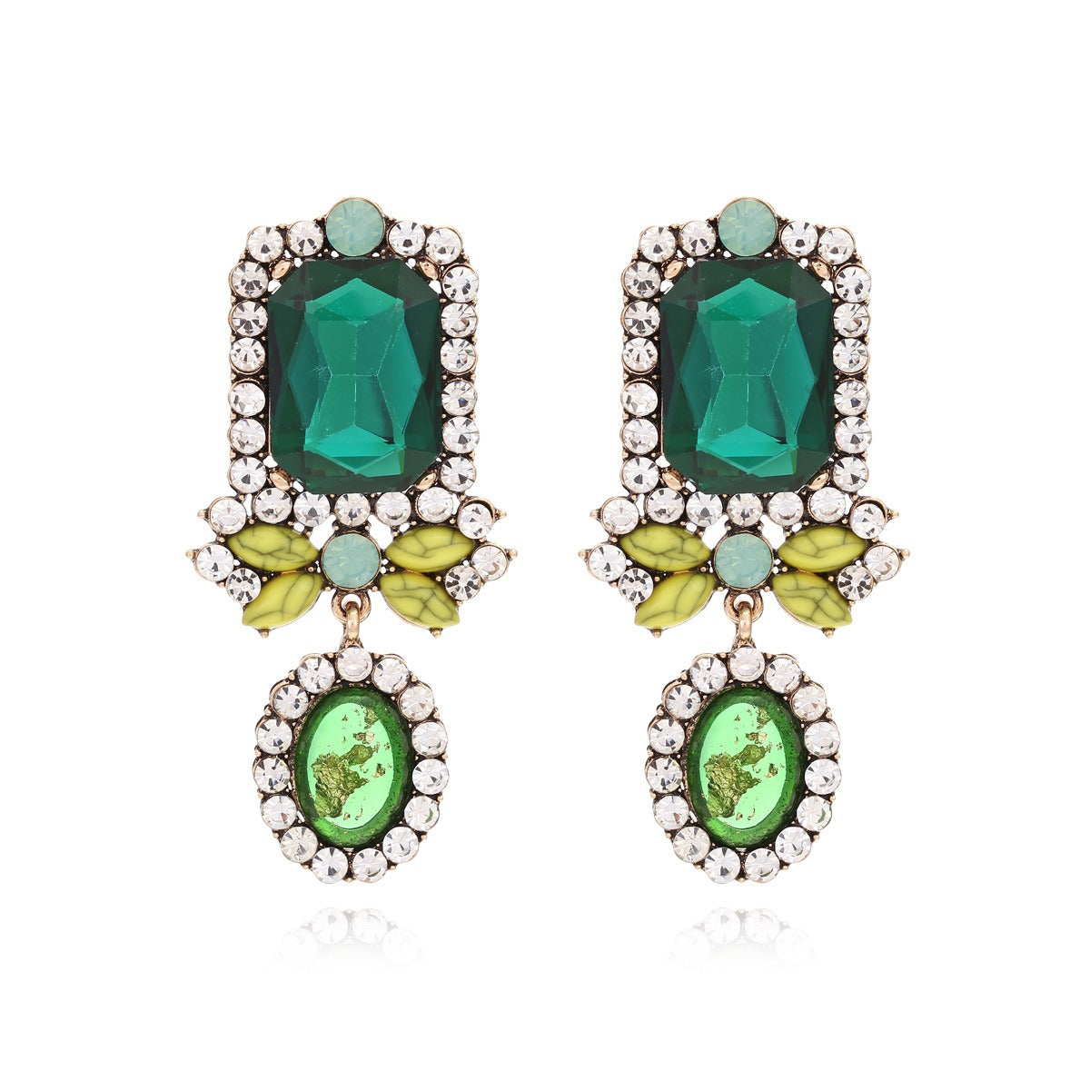 Pre Order:  Green Geometric Diamond Earrings