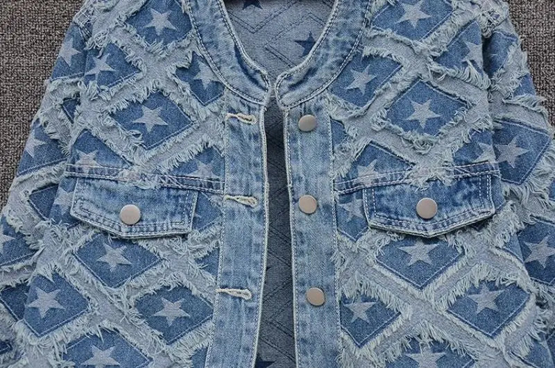 Pre Order:  Fringed Star Parches Denim Jacket