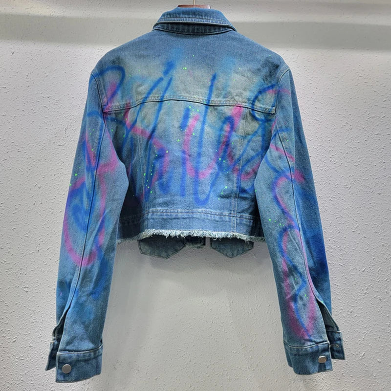 Pre Order:  Graffiti on Denim Cropped Jacket