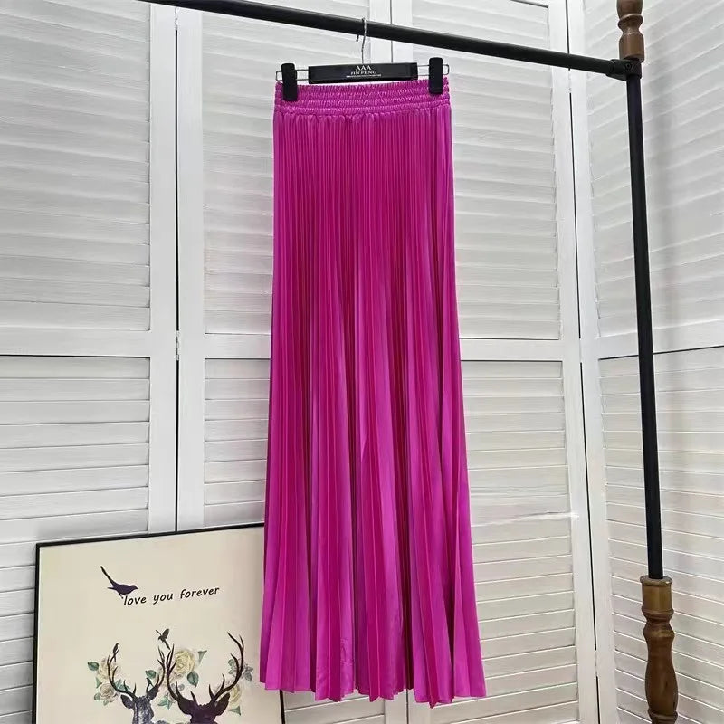 Pre Order:  Solid Pleated A-Line Maxi Skirt