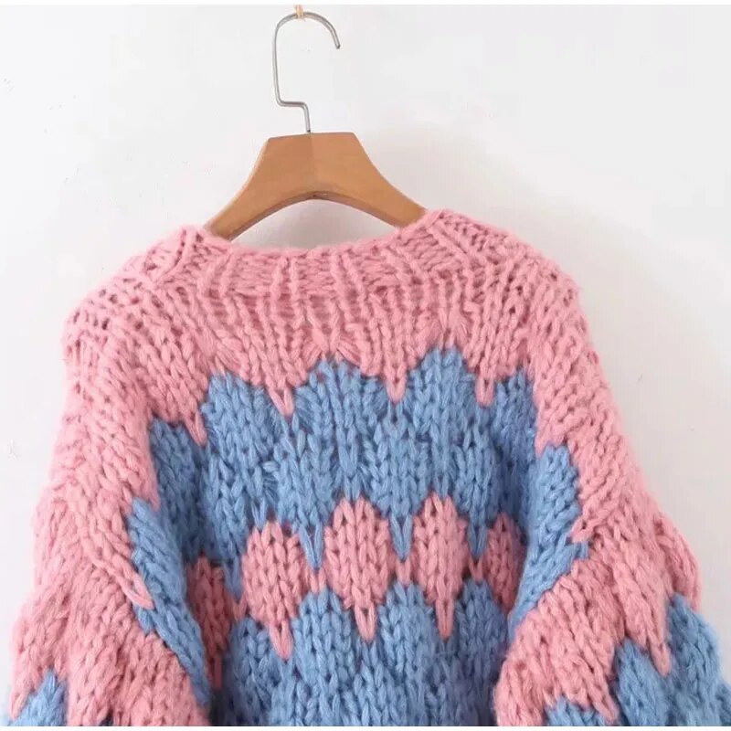 Oversized Knitted Lantern Sleeve Thick Cardigan