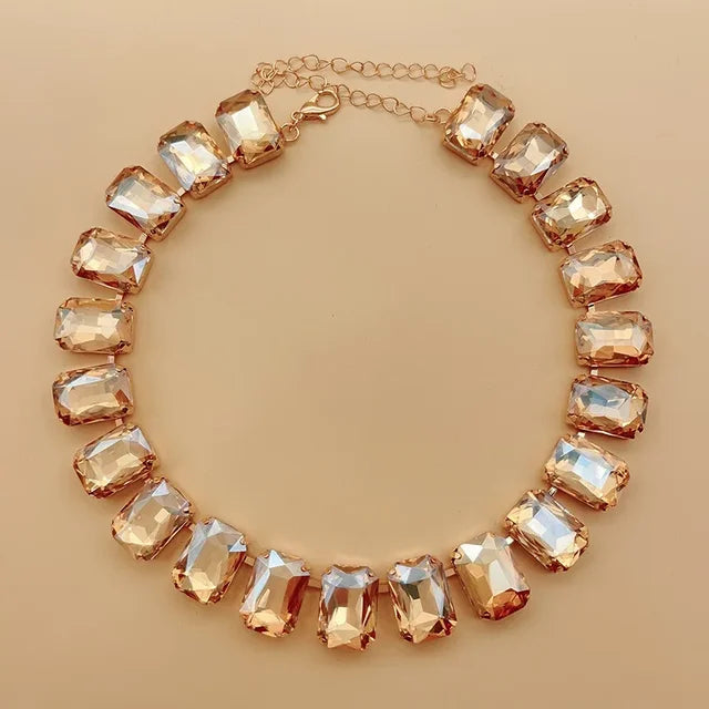 Pre Order:  Shiny Glass Crystals Elliptic Cut Luxury Short Necklace