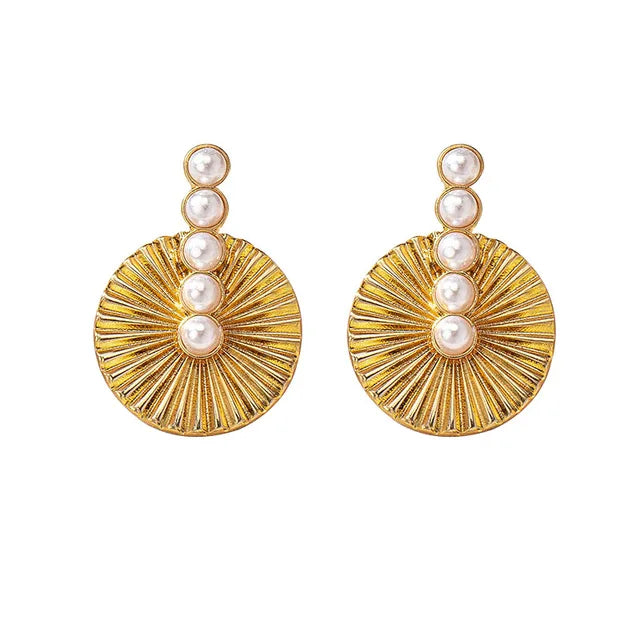 Pre Order:  Pearl Round Fan Shaped Stainless Steel Earrings