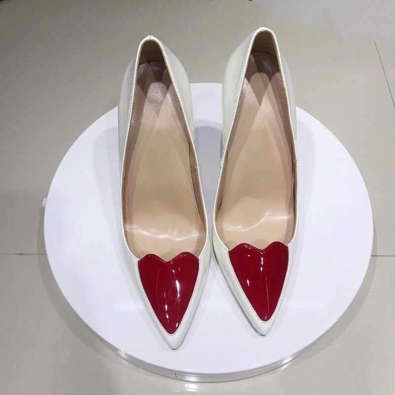 Pre Order:  White Patent Heart Pointed-Toe Shoes