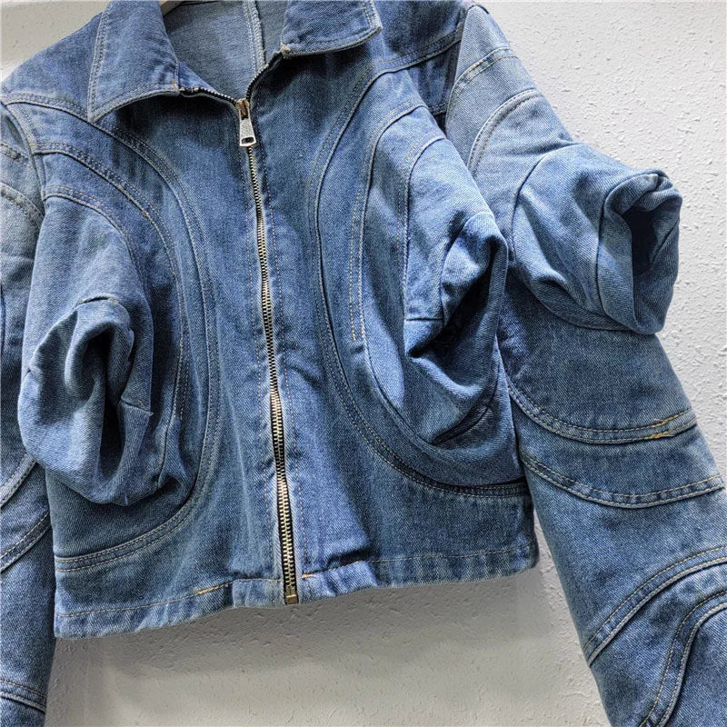 Pre Order: 3D Puff Long Sleeve Denim Jacket