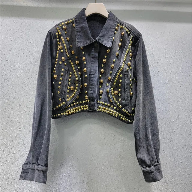 Pre Order:  Long Sleeve Rivet Denim Jacket