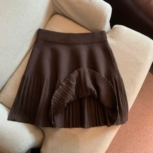 Pre Order:  High-Waist Pleated Knit Mini Skirt