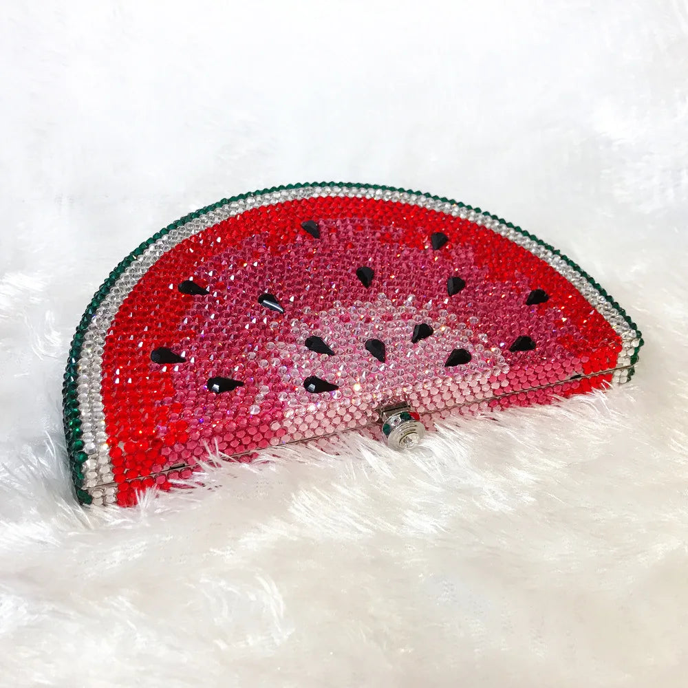 Pre Order:  Watermelon Slice Rhinestones Metal Handbag