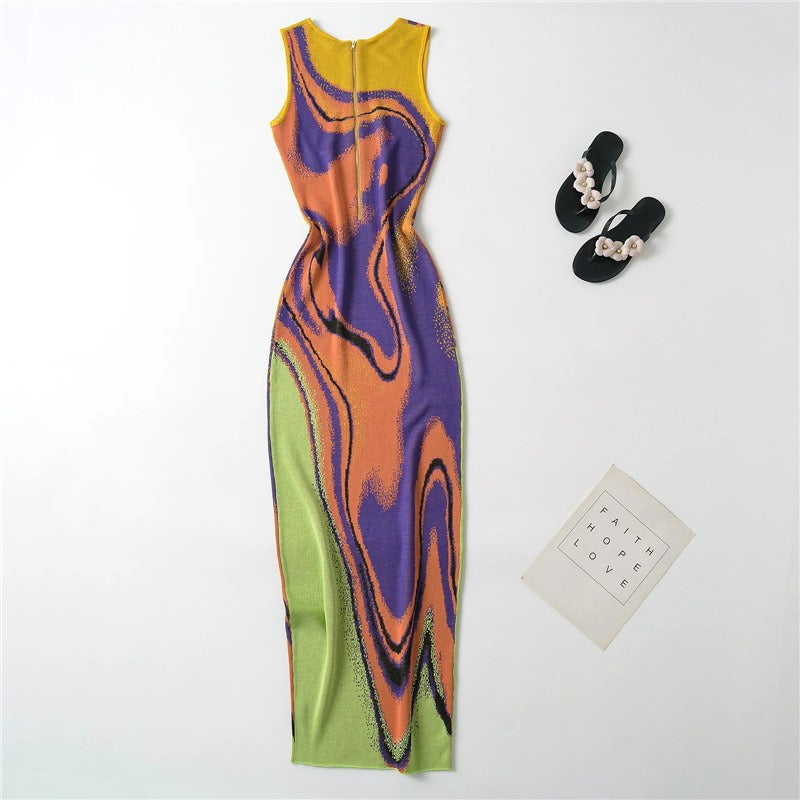 Pre Order:  Purple Lava Wave Knit Maxi Dress