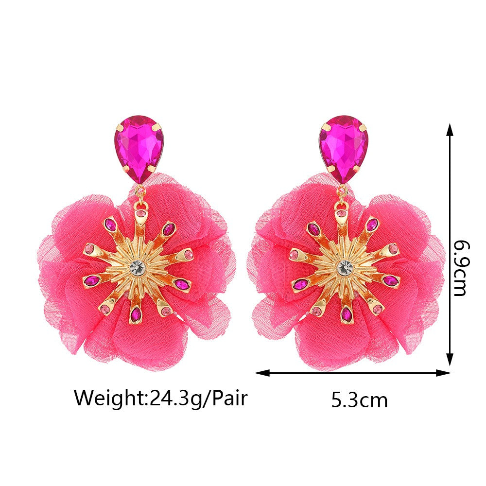 Pre Order:  Chiffon Diamond Large Flower Earrings