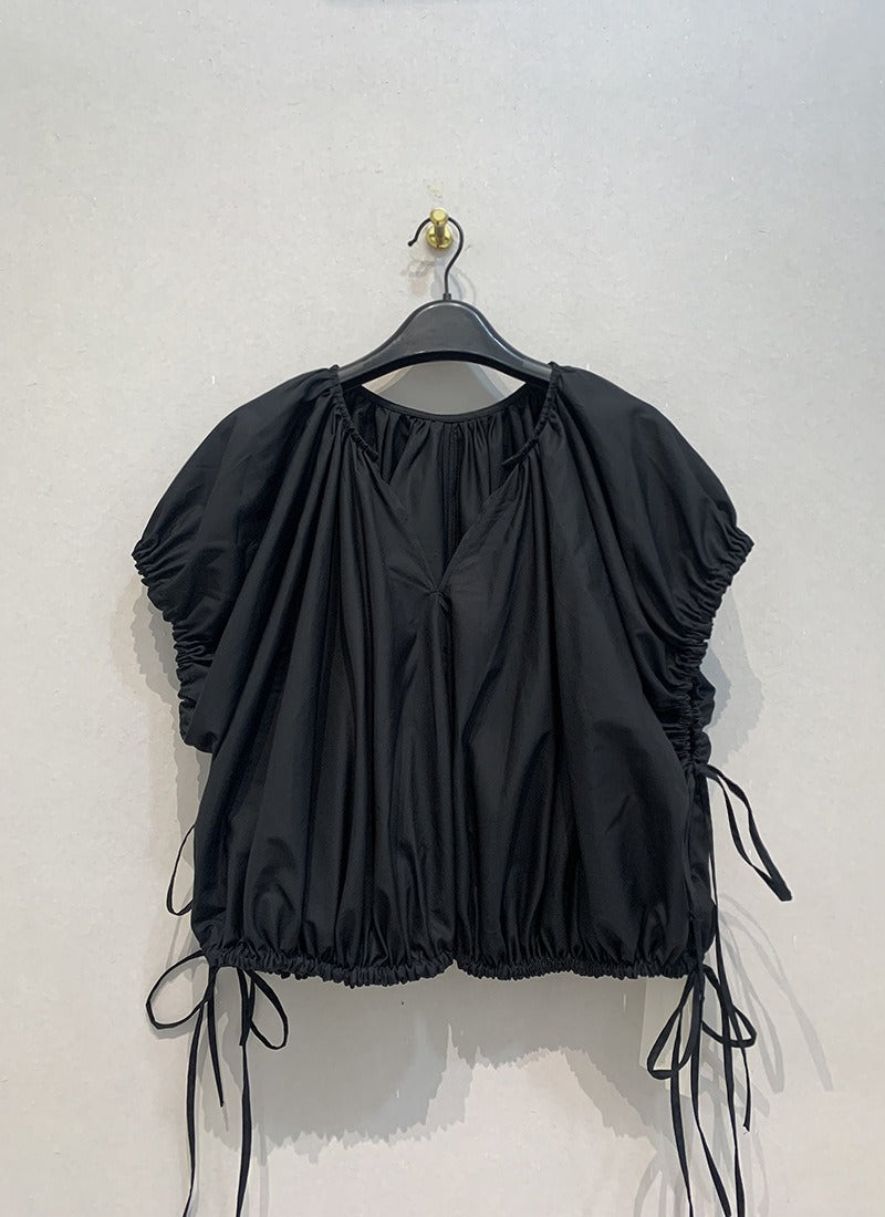 Pre Order:  Solid V-Neck Drawstring Pleated Top