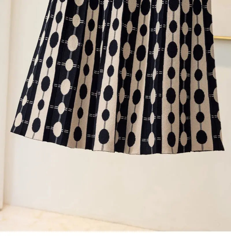 Pre Order:  Knitted Polka Dots Pleated Skirt