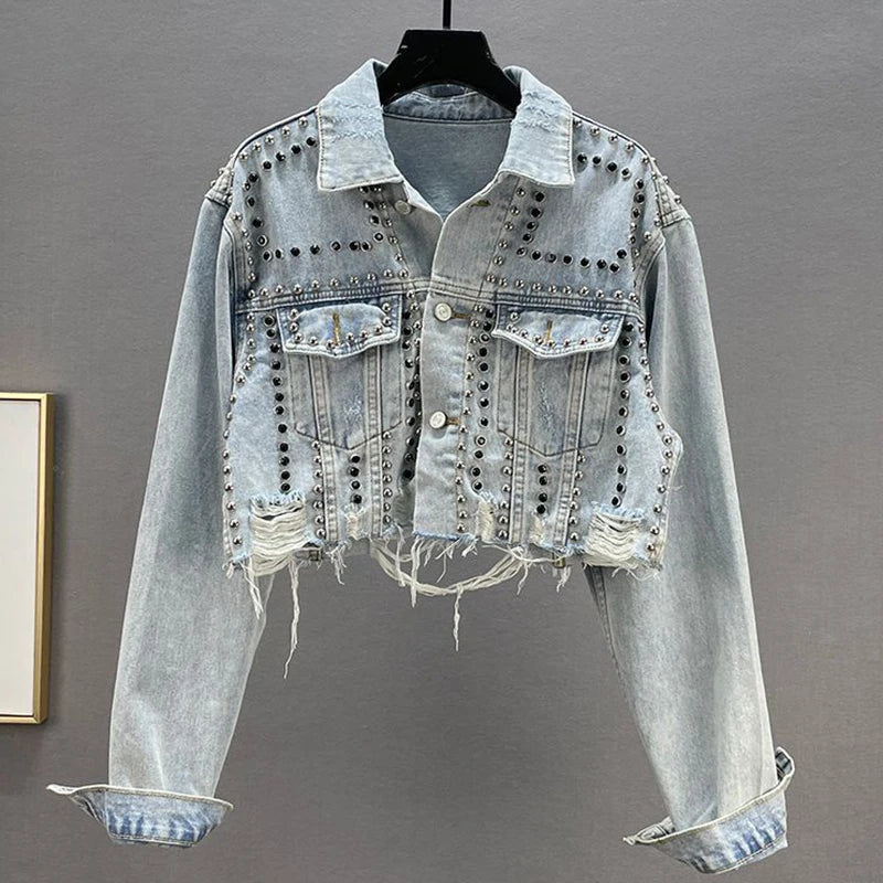 Pre Order:  Rivet Inlaid Diamond Denim Jacket