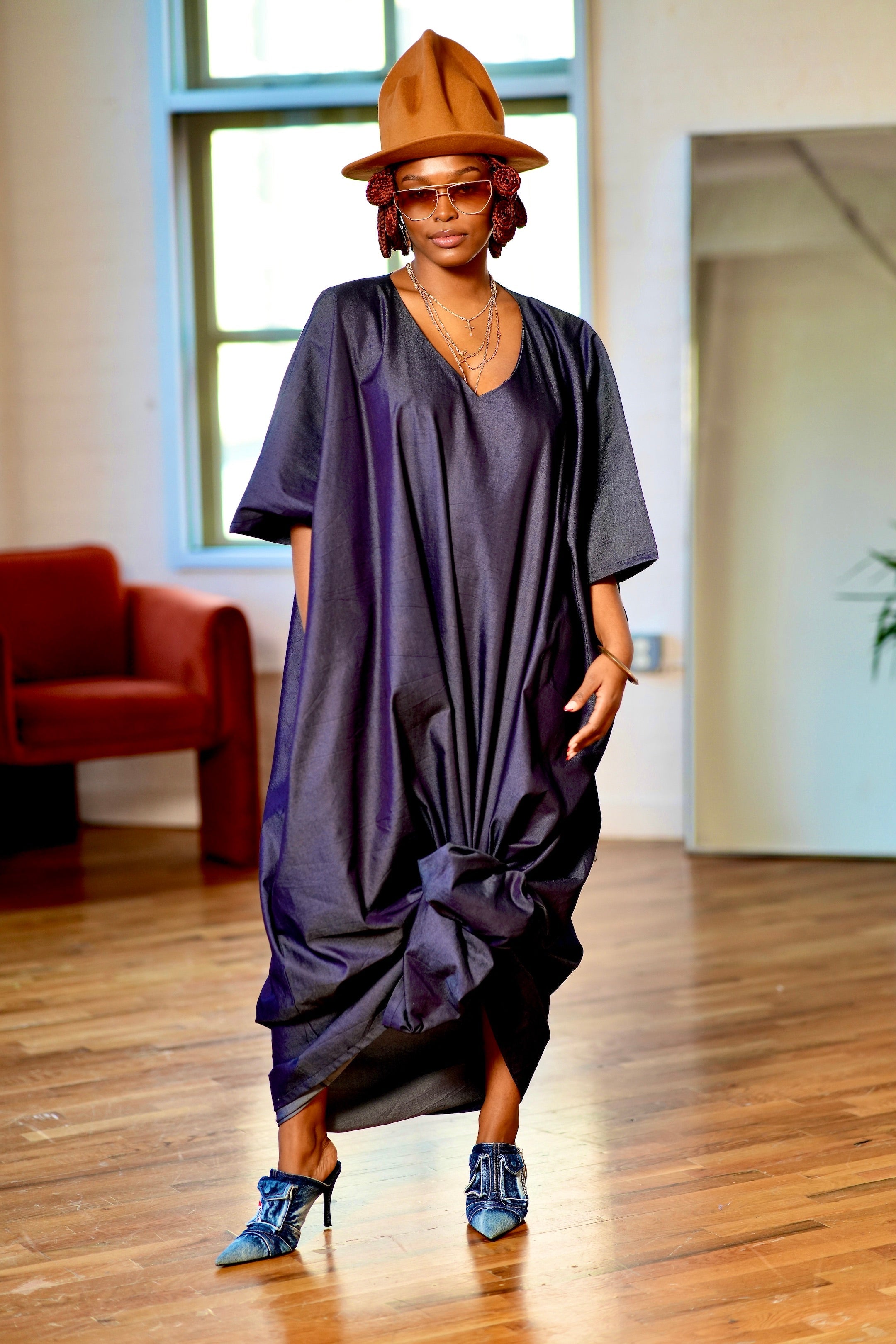 Pre Order:  Uza Denim Kaftan Dress - DMNJ