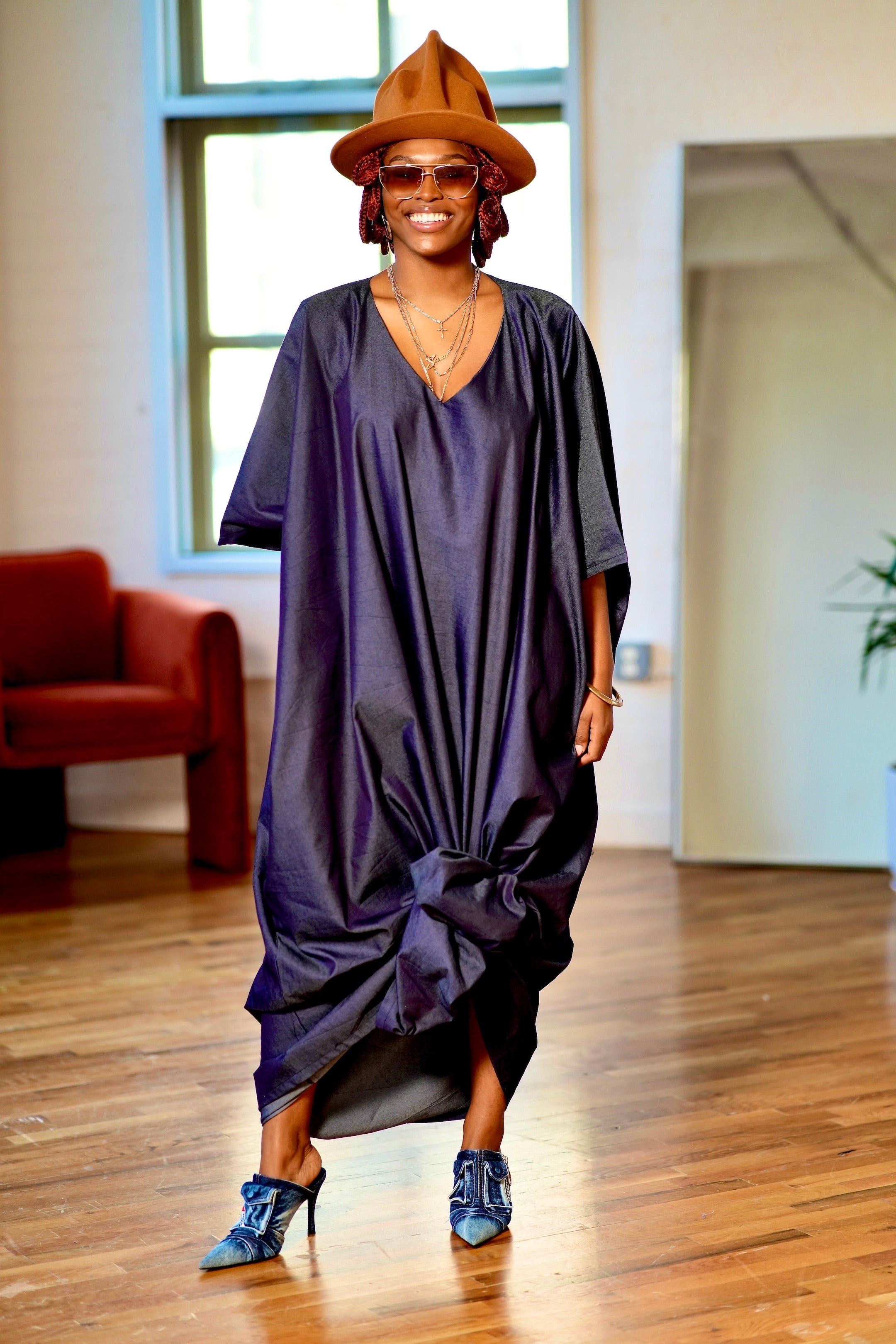 Pre Order:  Uza Denim Kaftan Dress - DMNJ