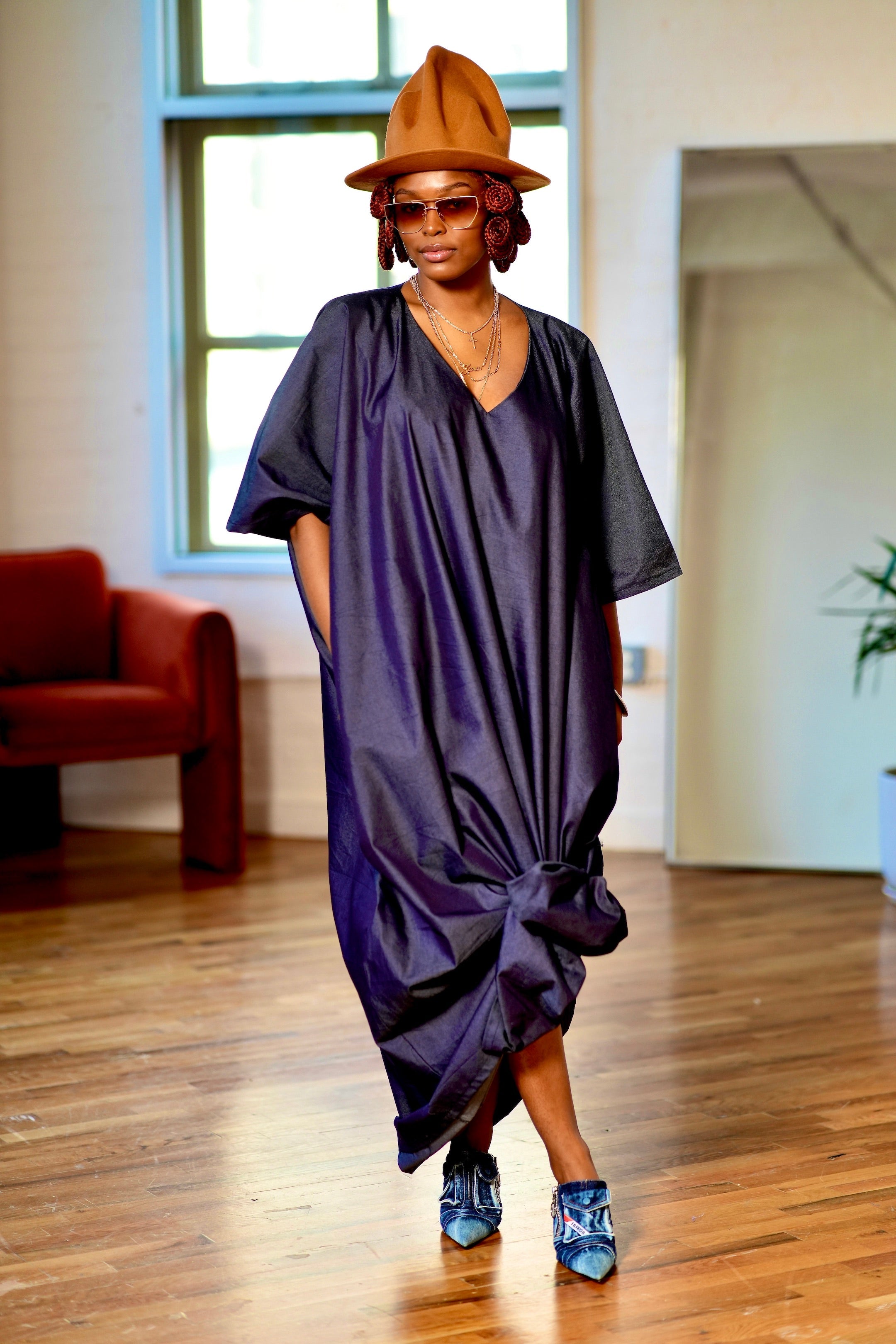 Pre Order:  Uza Denim Kaftan Dress - DMNJ