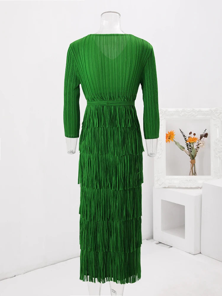 Pre Order:  Solid Pleated Fringe Dress