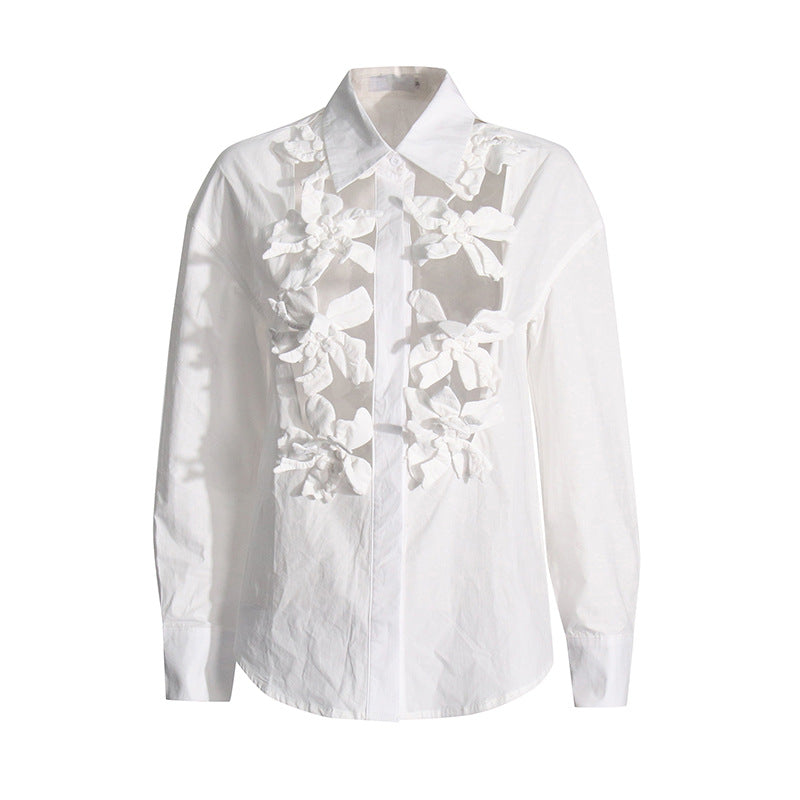 Pre Order: Splicing 3D Flower Long Sleeved Loose Shirt