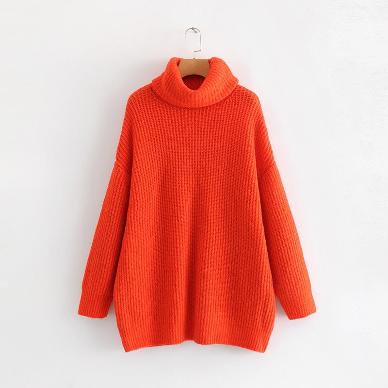 Pre Order: Turtle Neck Solid Knitted Long Sleeves Dress Sweater