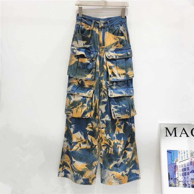 Pre Order: Multi Pocket Camouflage Straight Leg Mop Jeans