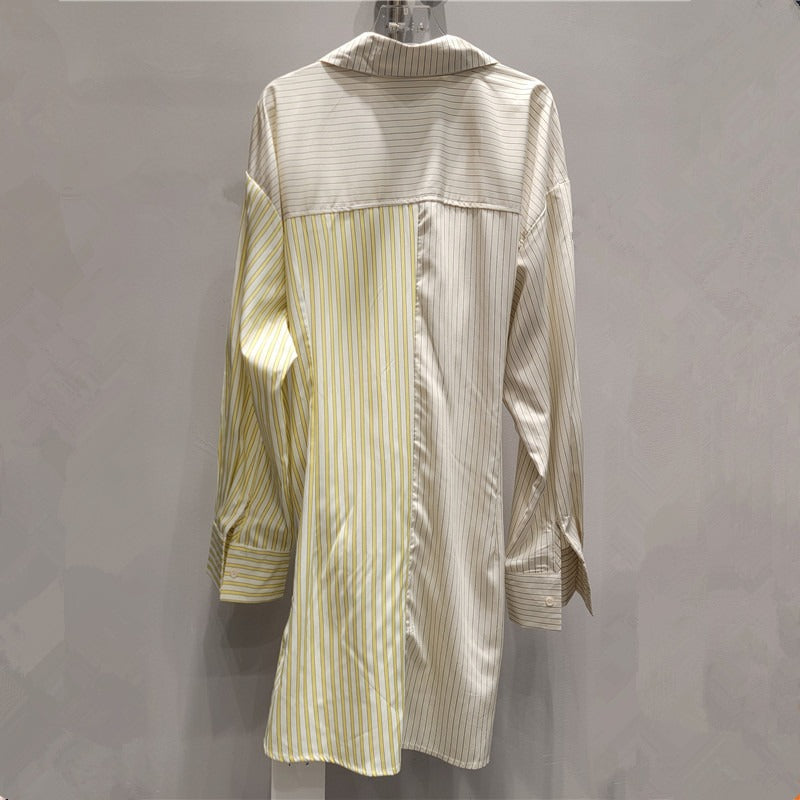 Pre Order:  Pleated Stripe Waist Tie Shirt Dress