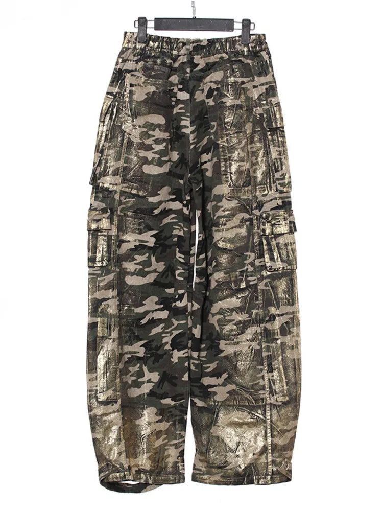 Pre Order:  Bronzing Camouflage Multi Pockets Cotton Straight Pants