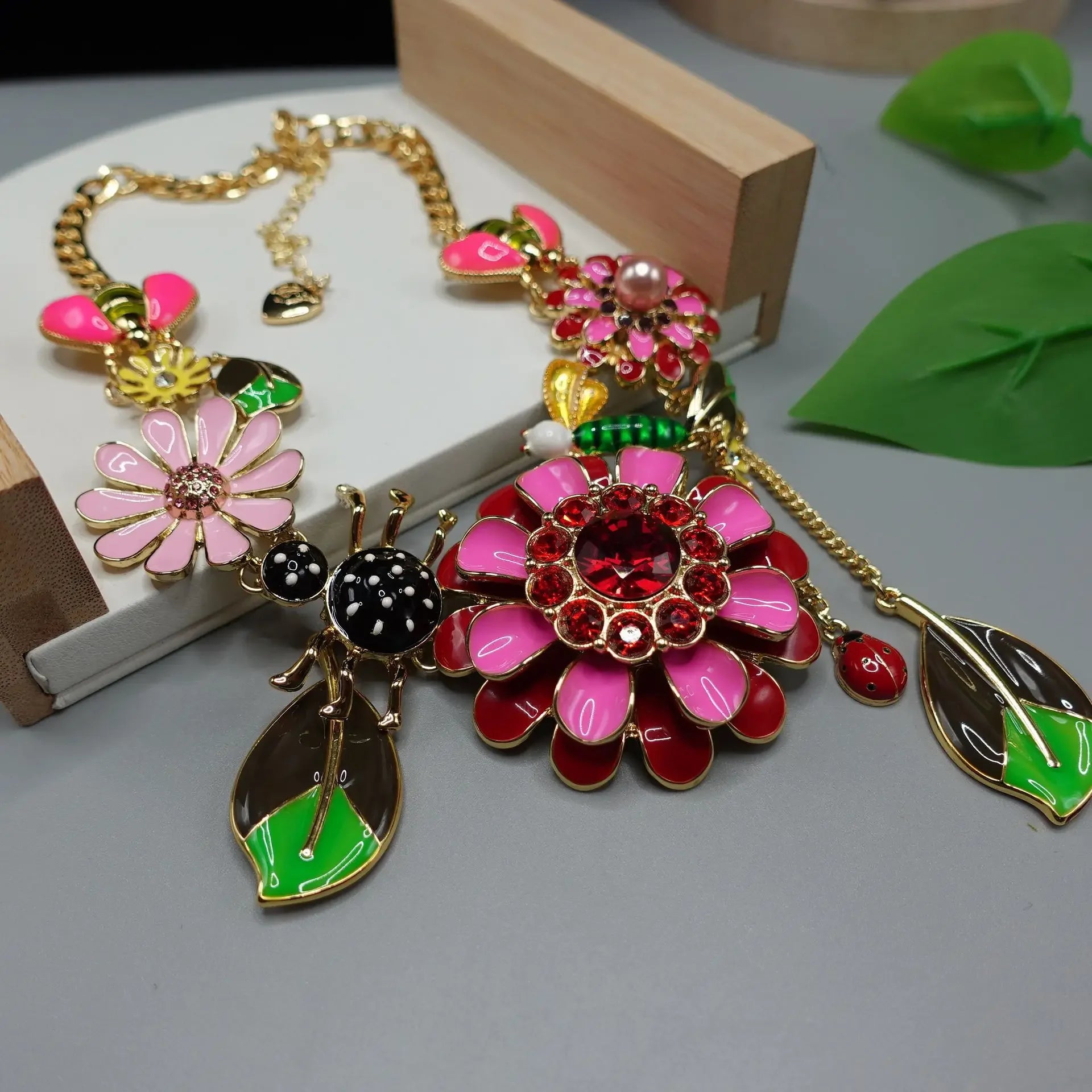 Pre Order:  Exaggerated Bright Flowers Insect Necklace