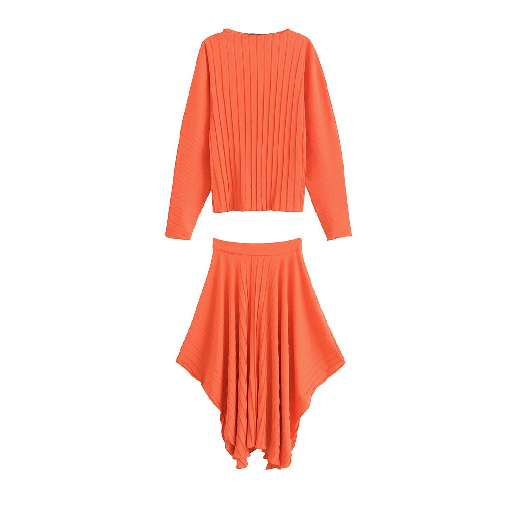 Pre Order: Asymmetric Pleated Top + Pleated Skirt Set