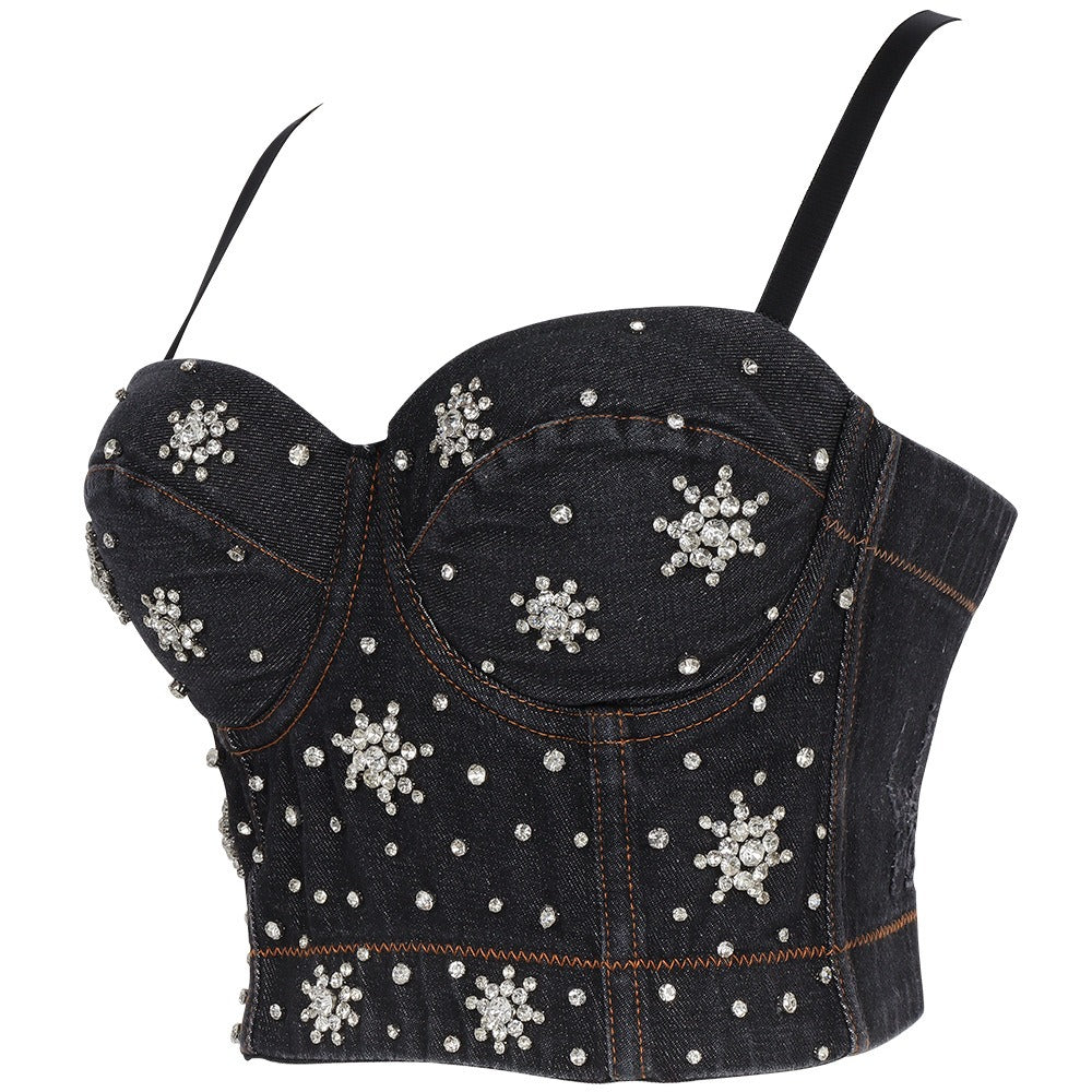 Pre Order:  Galaxy Rhinestone Denim Corset