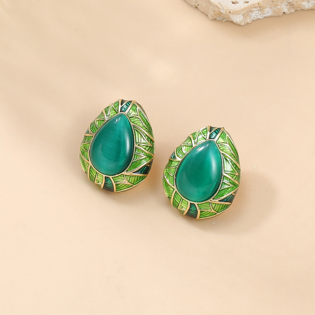 Pre Order: Water Drop Alloy Dripping Oil Leaf Element Earrings