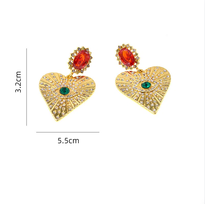 Exaggerated Crystal Heart Earrings