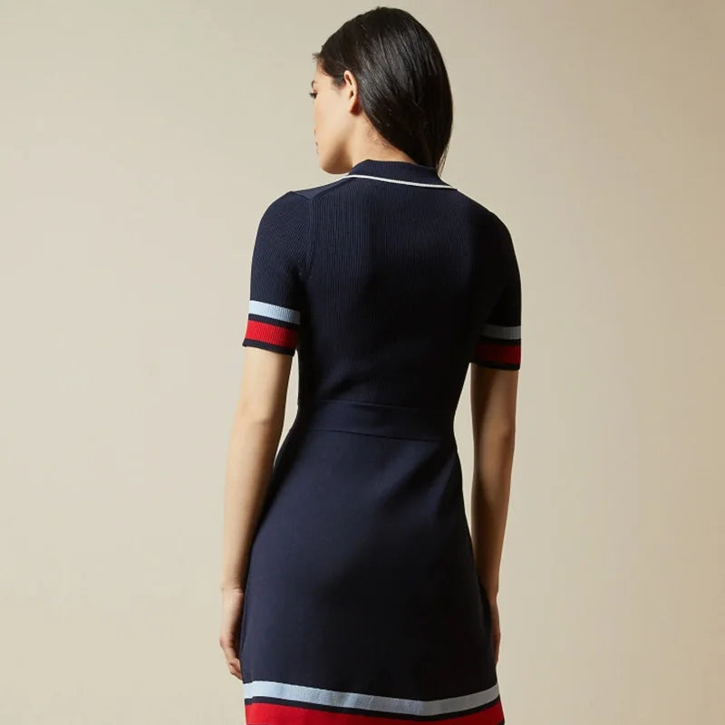 Striped Patchwork A-Line Polo Dress