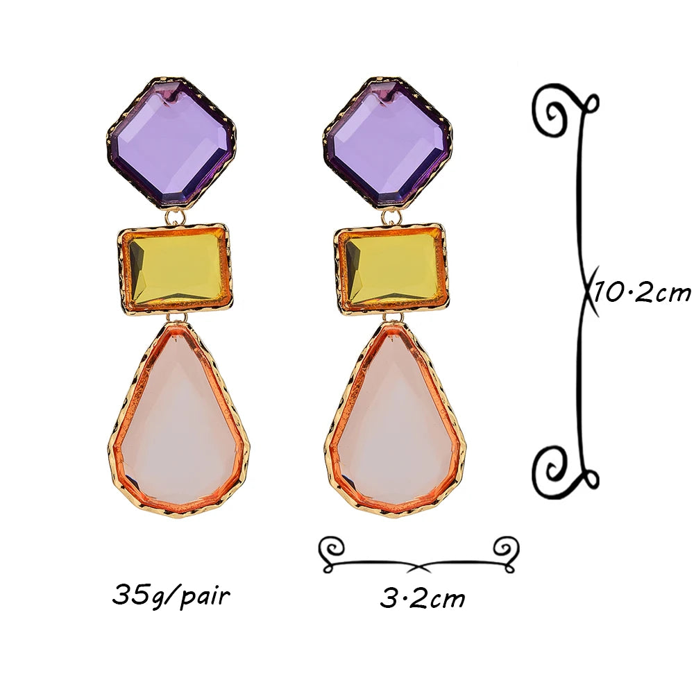 Pre Order:  Geometric Multicolor Gems Dangling Earrings