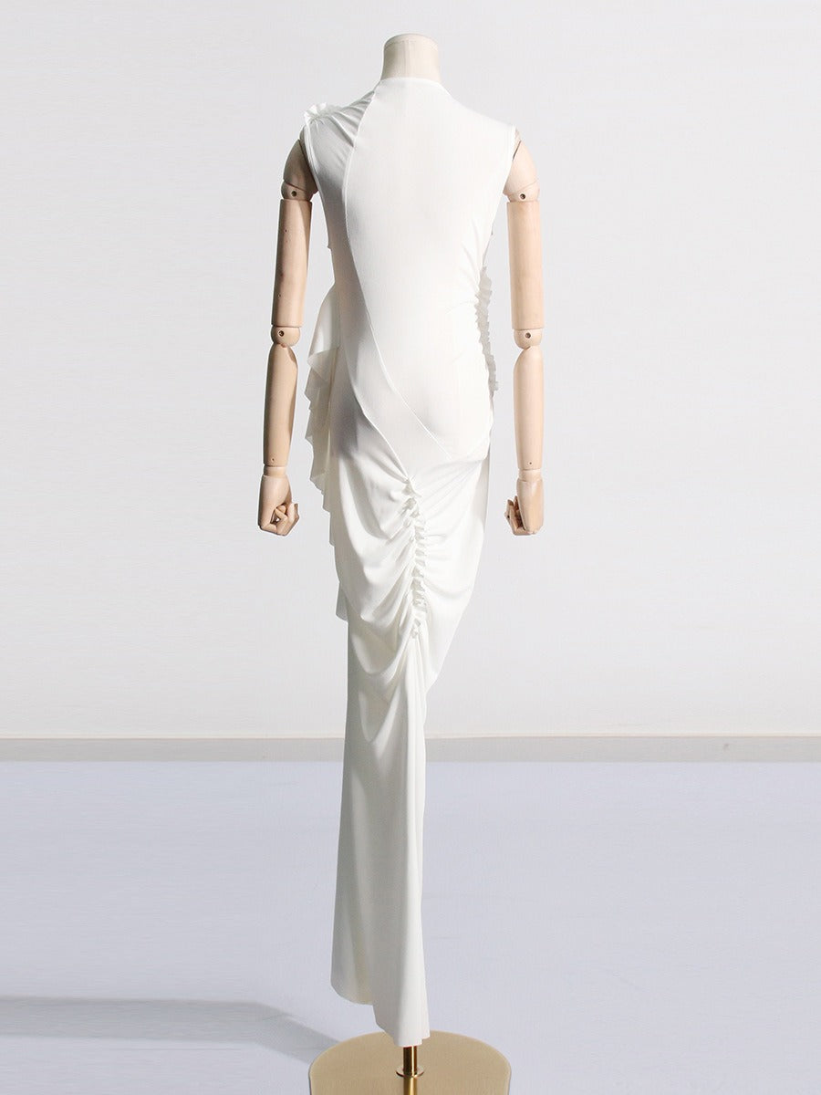 Pre Order:  White Pleated Hip Hugging Maxi Dress