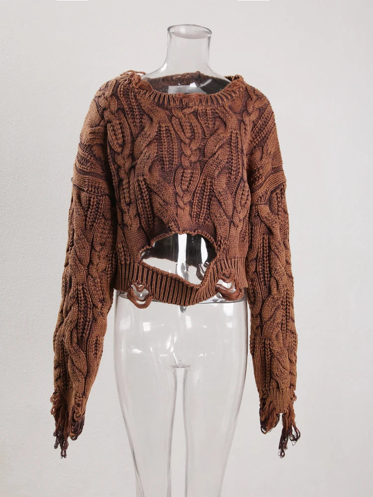 Pre Order:  Tassel Distressed Hollow Knitted Sweater