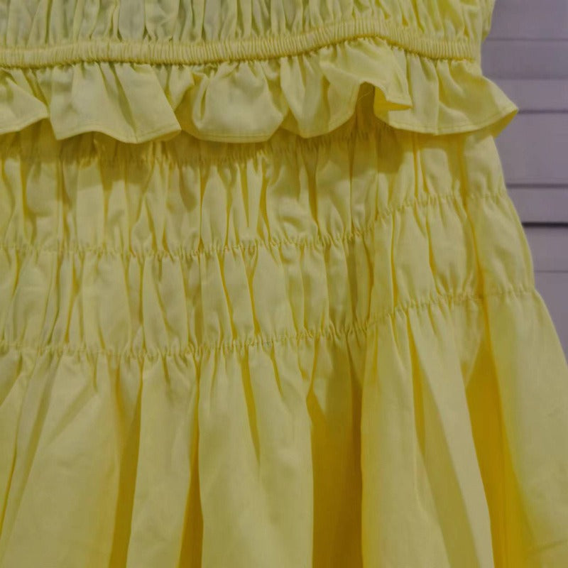 Pre Order:  Yellow Pleated Cropped Top + A-Line Pleated Skirt Set