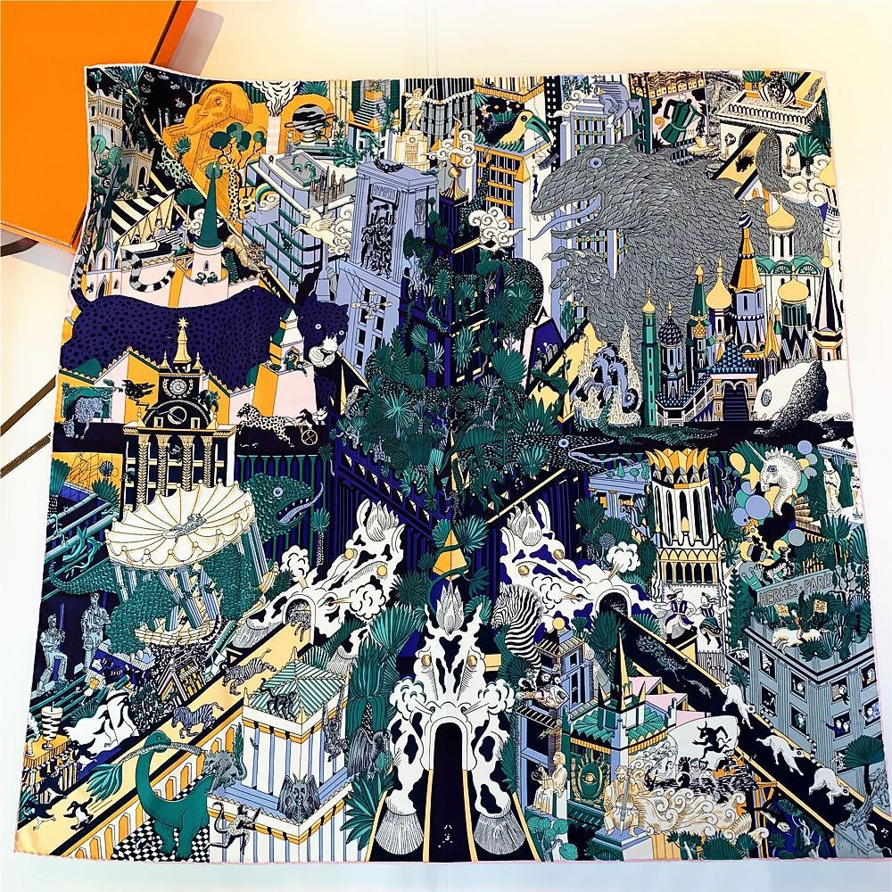 Pre Order:  Cityscape Jungle Satin Silk Scarf