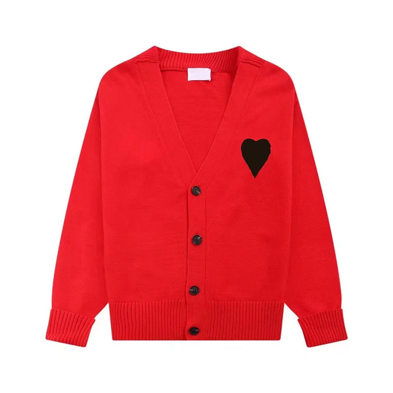 Pre Order: Heart Embroidery Loose Fit Cotton Knitted Cardigan