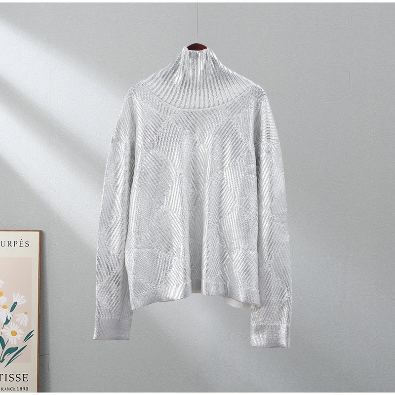 Pre Order:  Metallic Turtleneck Knitted Sweater