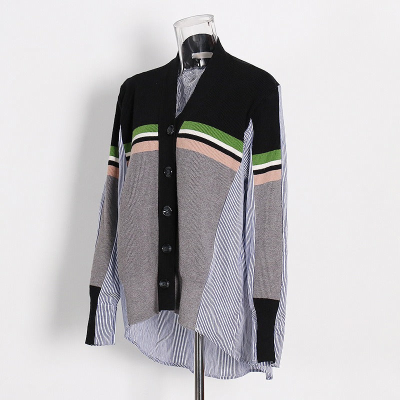 Stripe Knit Splicing Cardigan