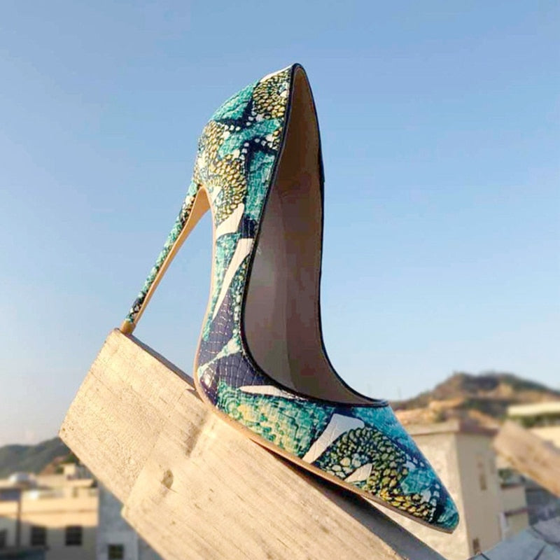 Pre Order:  Green Foral Pointed-Toe Pumps Shoes