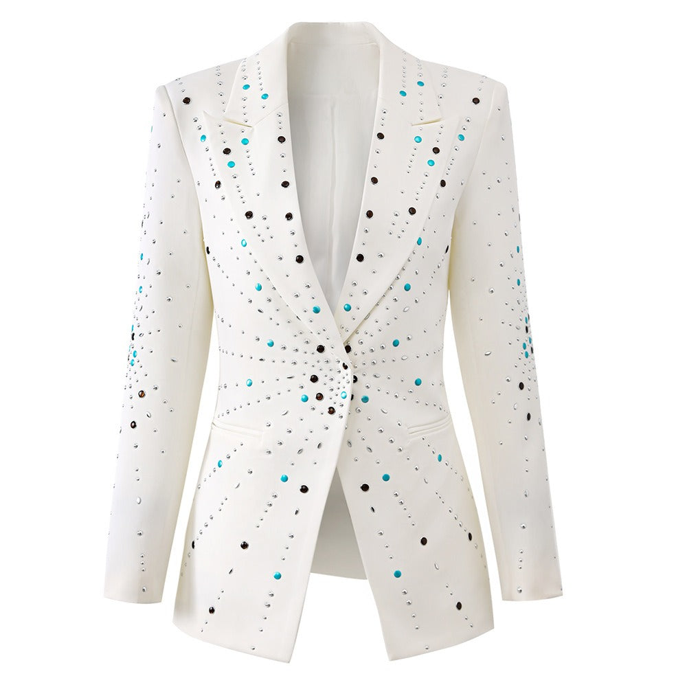 Pre Order: Studded Constellation White Slim Fit Coat