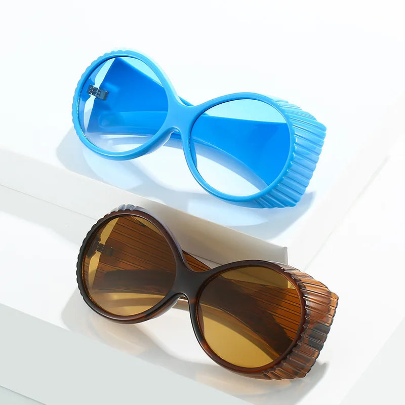 Pre Order:  Oversized Striped Texture Temples Sunglasses