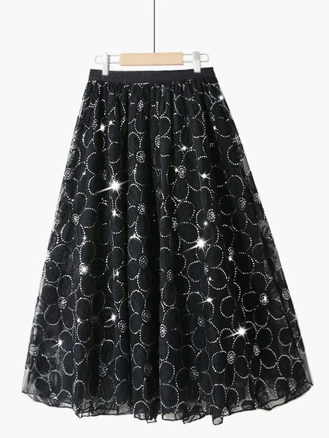 Pre Order:  Floral Sequined Lace Midi Skirt