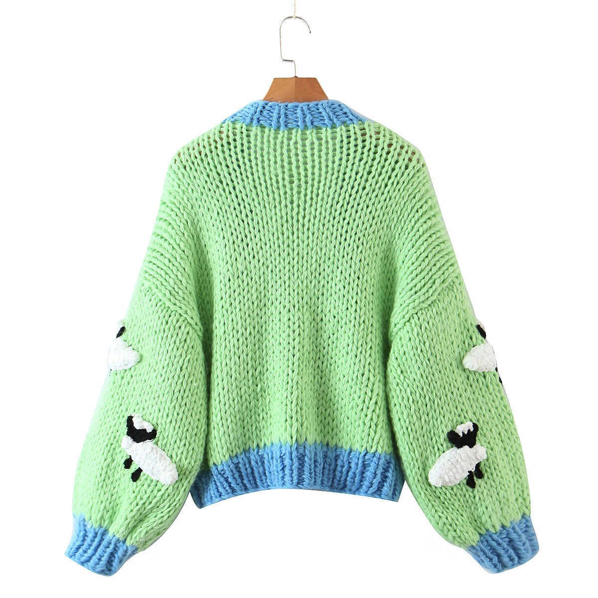 Little Sheep Coarse Needle Knitted Long Sleeve Cardigan