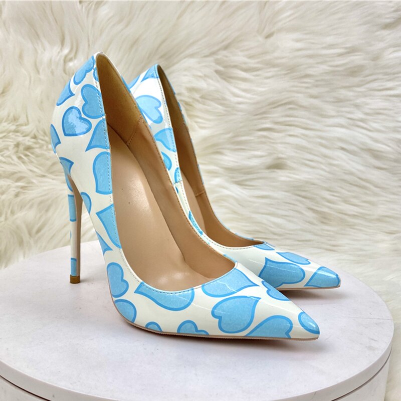 Pre Order:  Blue Heart Printed Pointed-Toe Pumps Shoes