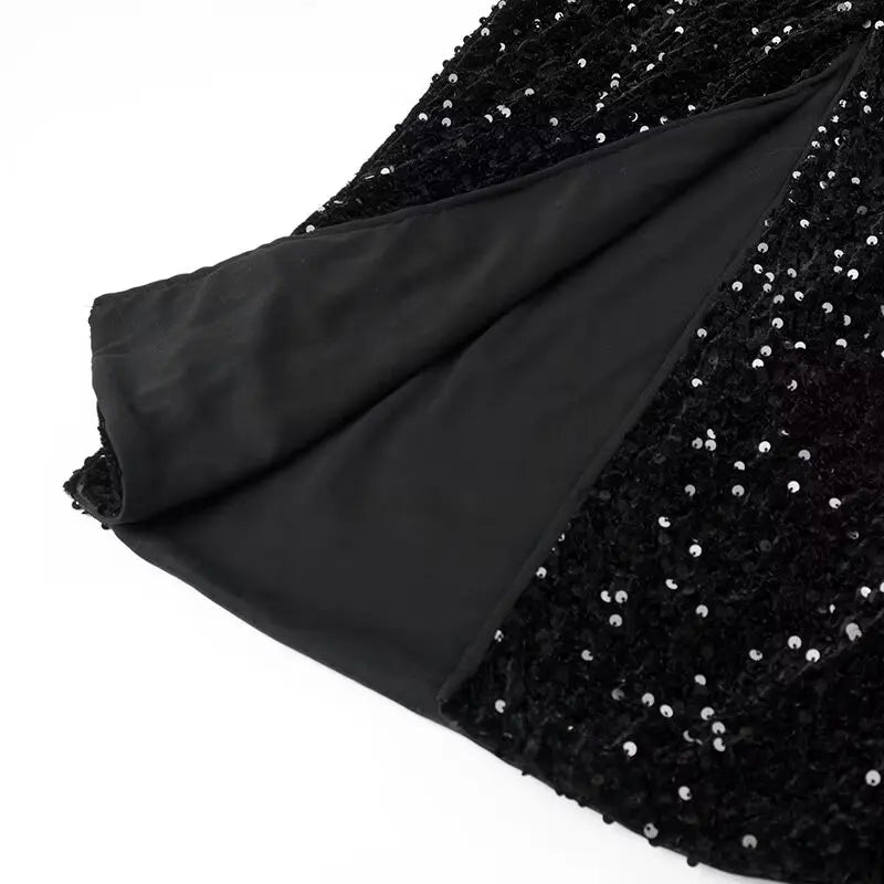 Pre Order:  Black Velvet Sequined Open Back Dress